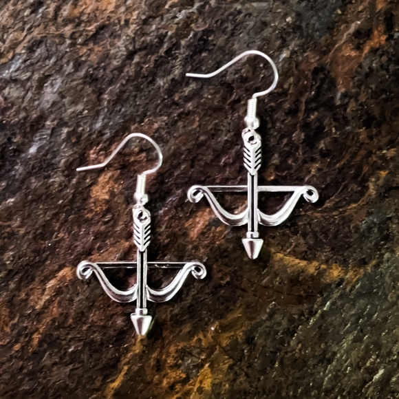 925 Sterling Silver Earrings | Silver Crossbow - Picture 3 of 5